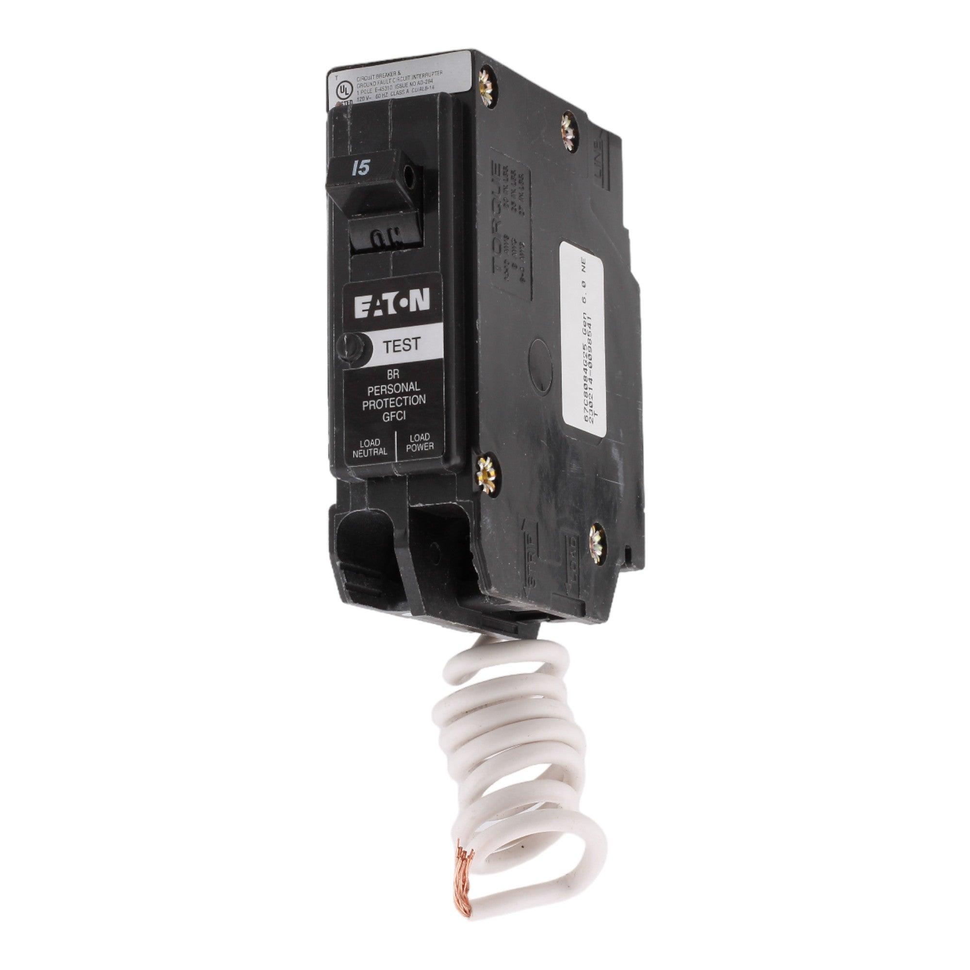 Eaton BRN115GF 15 Amp Single Pole 120V Pigtail-Neutral GFCI Ground Fault Circuit Breaker UL