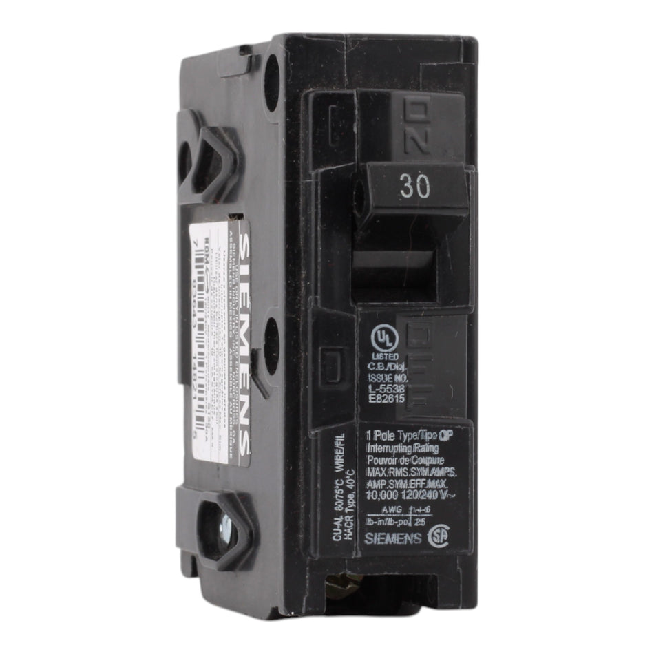 Siemens Q130 30 Amps 120 Volts Single Pole Thermal Magnetic Circuit Breaker, Plug-In Mount for Siemens panels