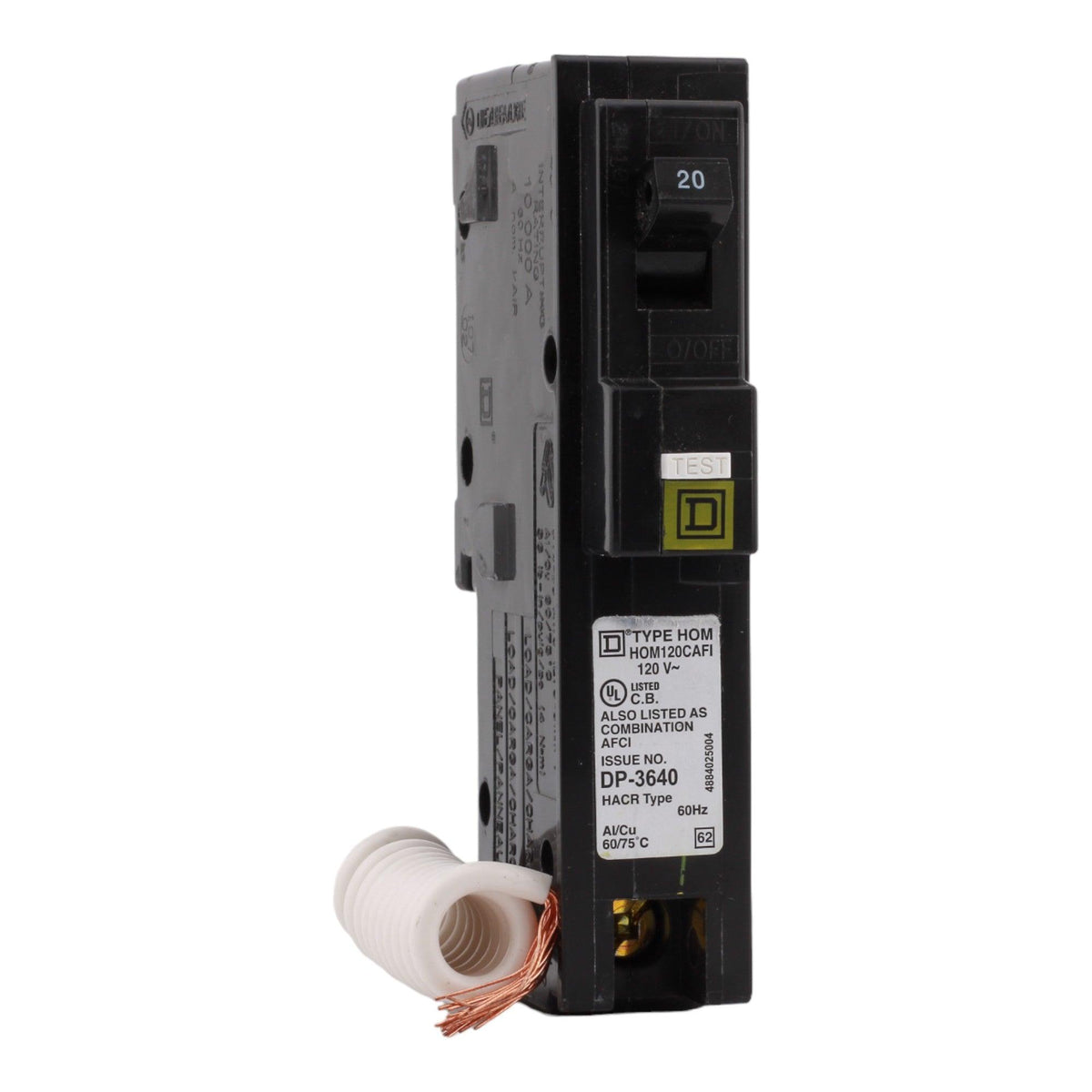 Square D HOM120CAFI 20 Amp Single Pole 120V Pigtail-Neutral AFCI Arc Fault Circuit Breaker UL