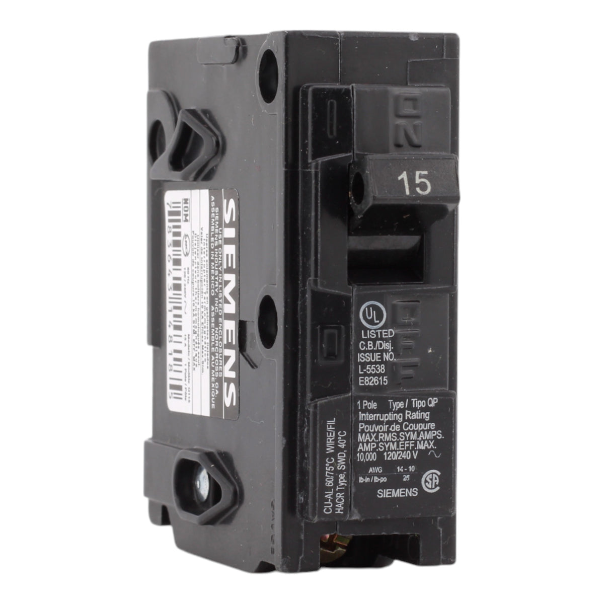 Siemens Q115 15A 120V 1-pole Circuit Breaker 10kAIC QP UL