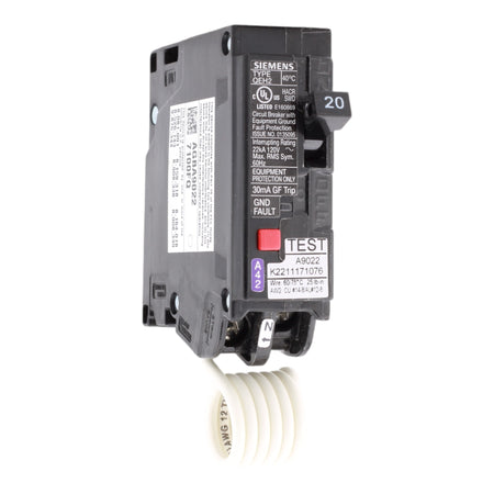 Siemens QE120H 20 Amp Single Pole 120V Pigtail Neutral GFCI Equipment Protection Circuit Breaker UL