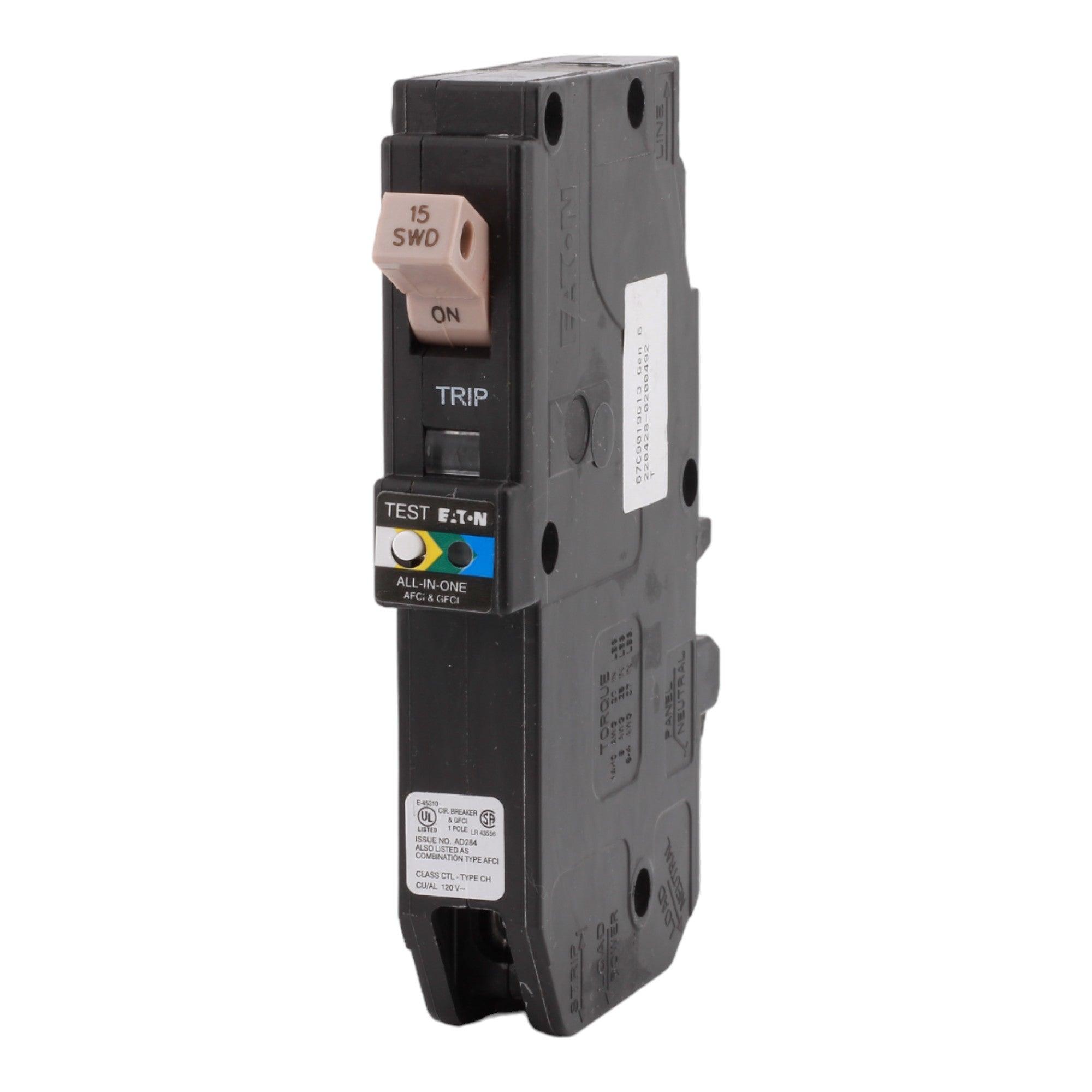 Eaton CHFP115A1CS 15 Amp Single Pole 120V Plug-On Neutral AFCI/GFCI Dual Function Circuit Breaker UL