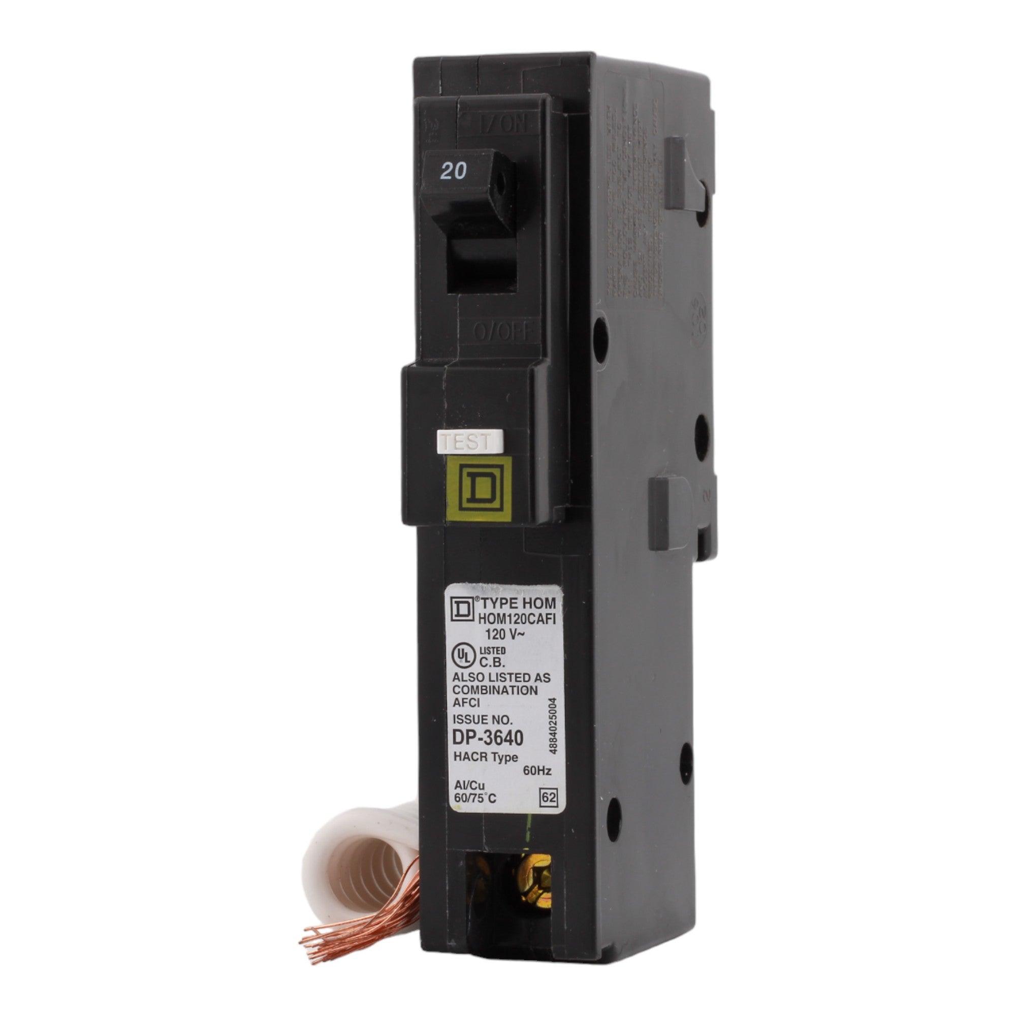 Square D HOM120CAFI 20 Amp Single Pole 120V Pigtail-Neutral AFCI Arc Fault Circuit Breaker UL