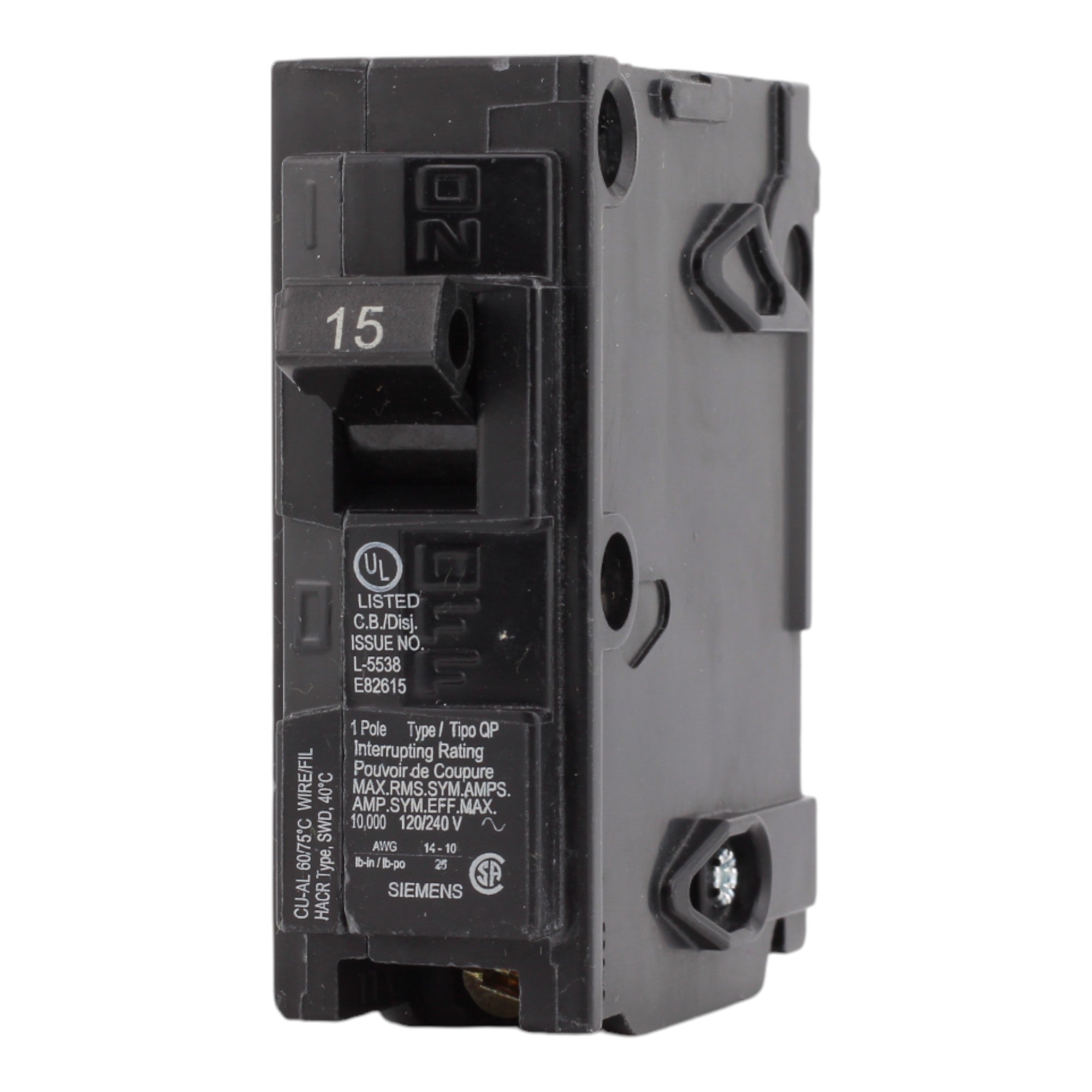 Siemens Q115 15A 120V 1-pole Circuit Breaker 10kAIC QP UL