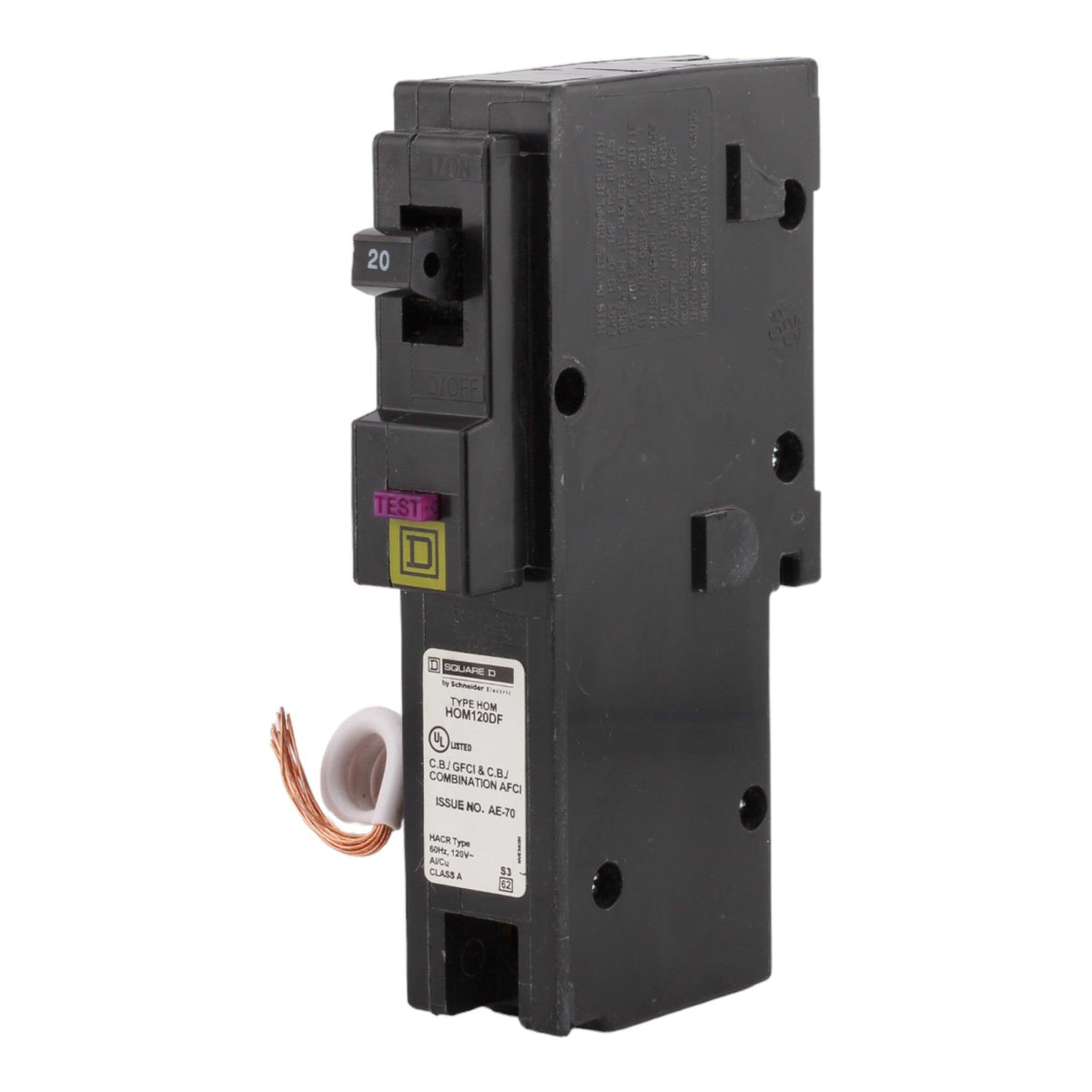 Square D HOM120DFC 20 Amp Single Pole 120V Pigtail-Neutral AFCI/GFCI Dual Function Circuit Breaker UL - RES LLC Store