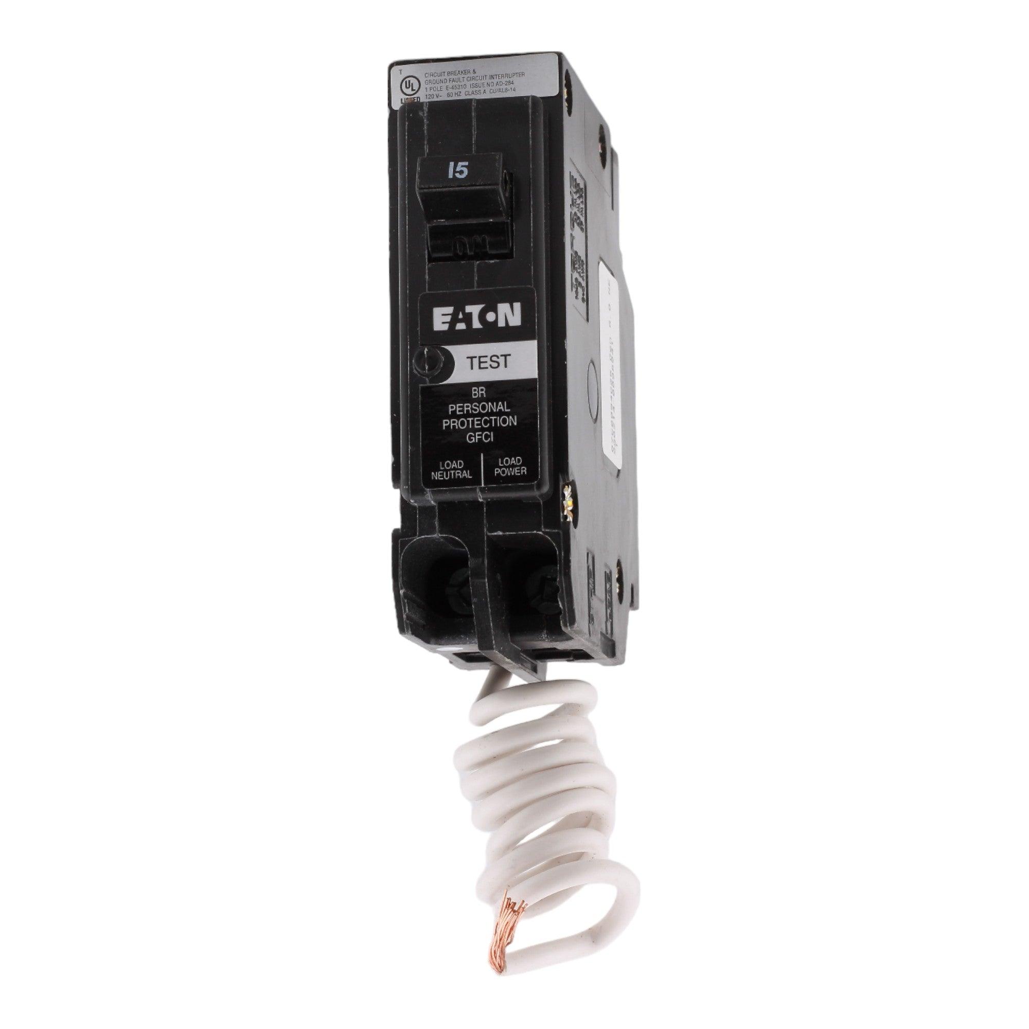 Eaton BRN115GF 15 Amp Single Pole 120V Pigtail-Neutral GFCI Ground Fault Circuit Breaker UL