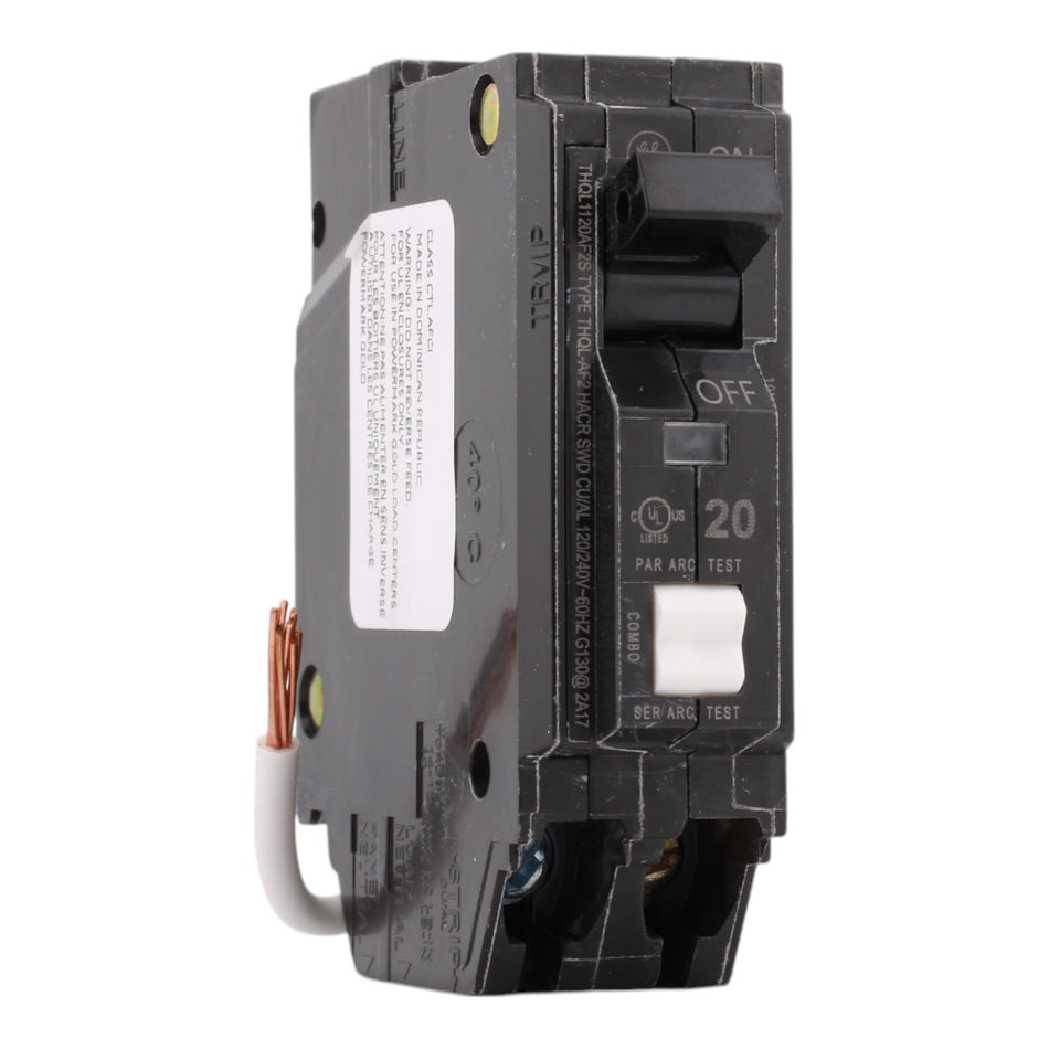 GE THQL1120AF2S, 20 Amps, Single Pole, 120 Volts, Arc Fault Circuit Breaker, AFCI, Plug-In Mount, Pigtail Connection, for GE Panels