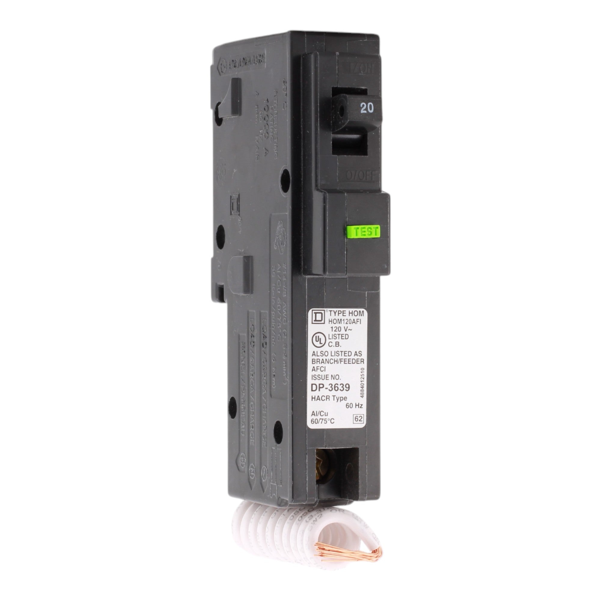 Square D HOM120AFIC 20A 120V 1-pole AFCI Circuit Breaker Pigtail Neutral