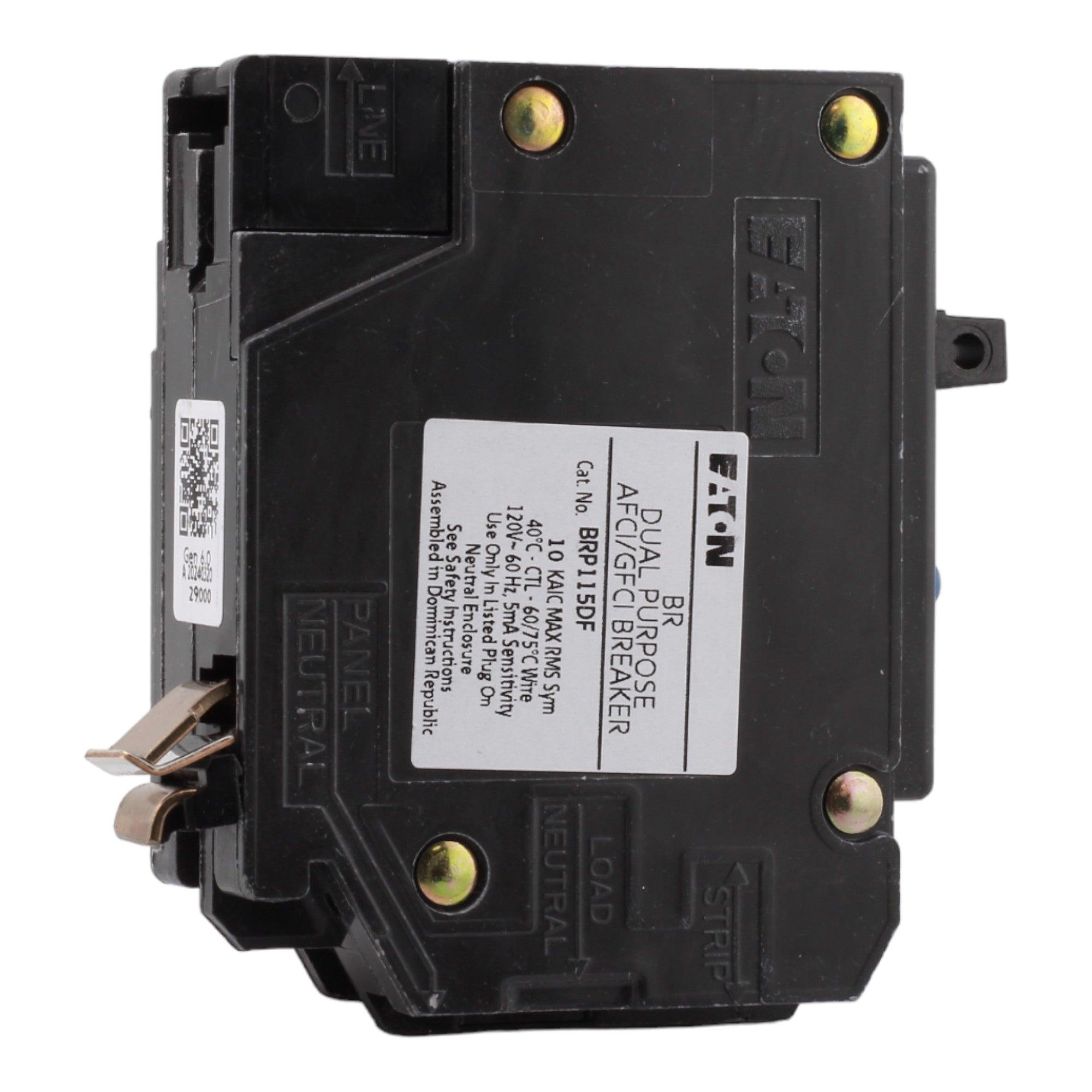 Eaton BRP115DF 15 Amp Single Pole 120V Plug-On Neutral AFCI/GFCI Dual Function Circuit Breaker UL - RES LLC Store