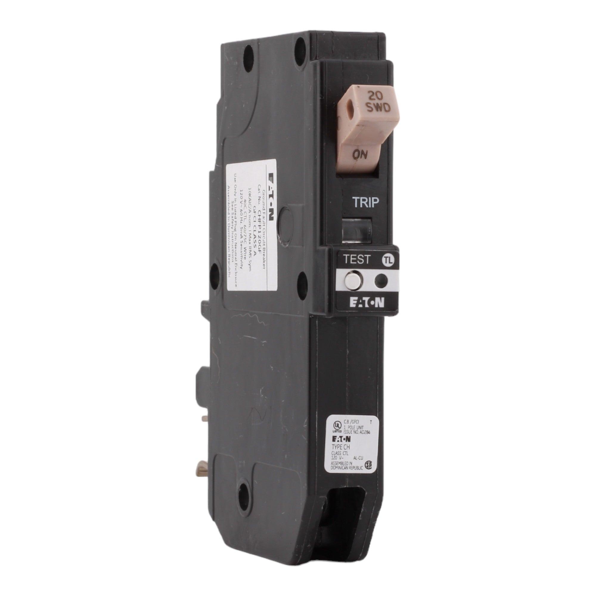 Eaton CHFP120GF 20 Amp Single Pole 120V Plug-On Neutral GFCI Ground Fault Circuit Breaker UL