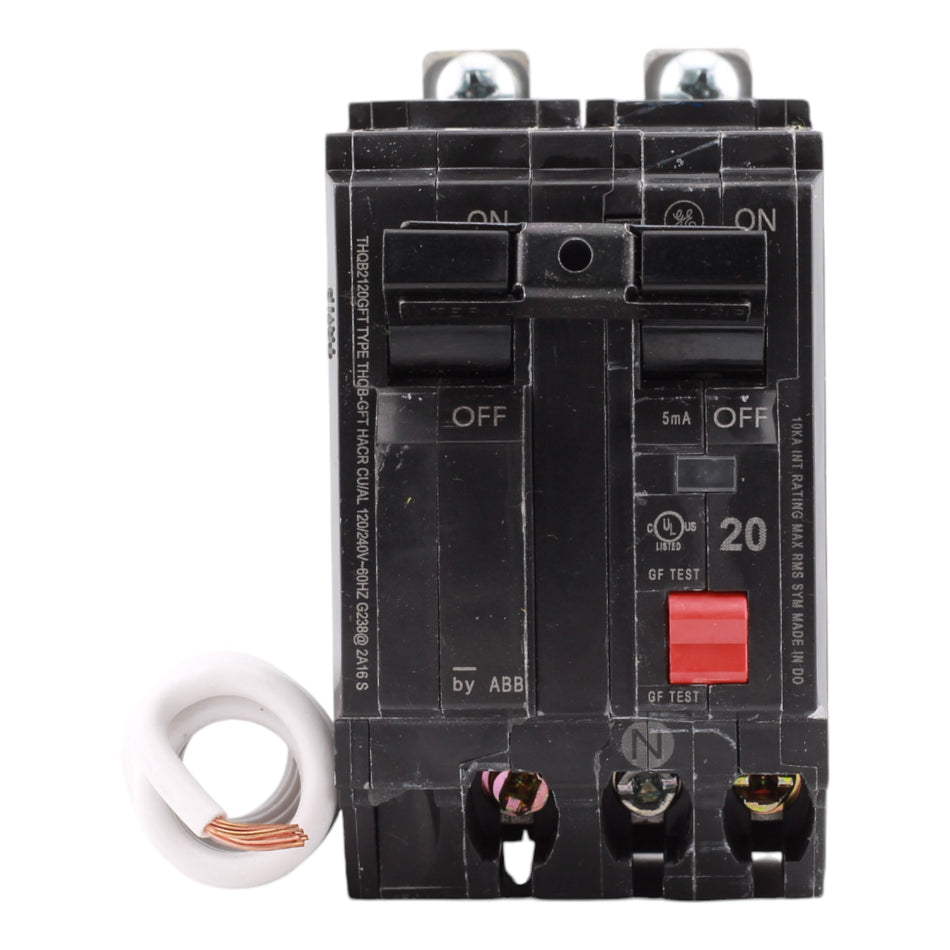 GE THQB2120GFT 20 Amp Double Pole 120/240V Bolt-On GFCI Ground Fault Circuit Breaker UL