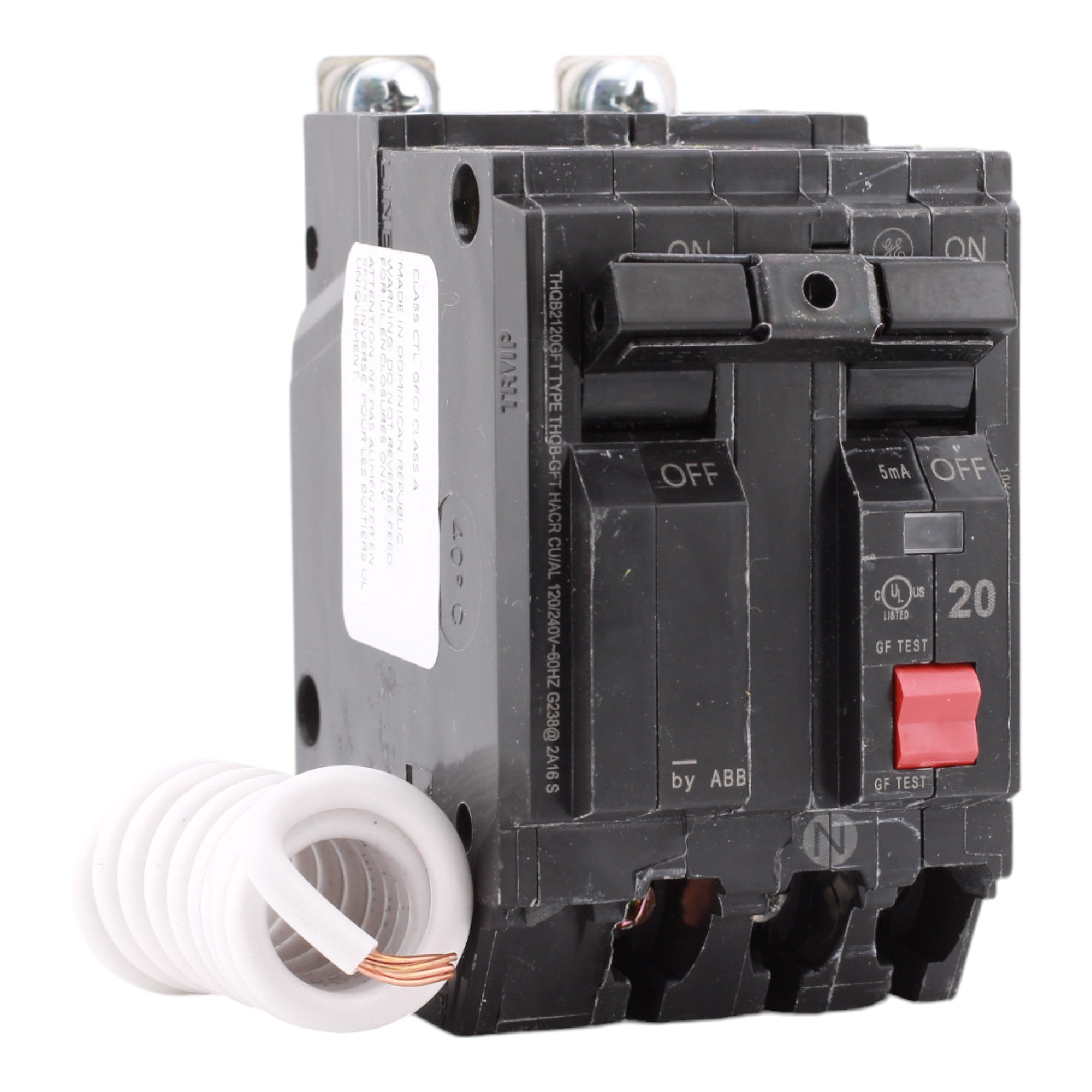 GE THQB2120GFT 20 Amp Double Pole 120/240V Bolt-On GFCI Ground Fault Circuit Breaker UL