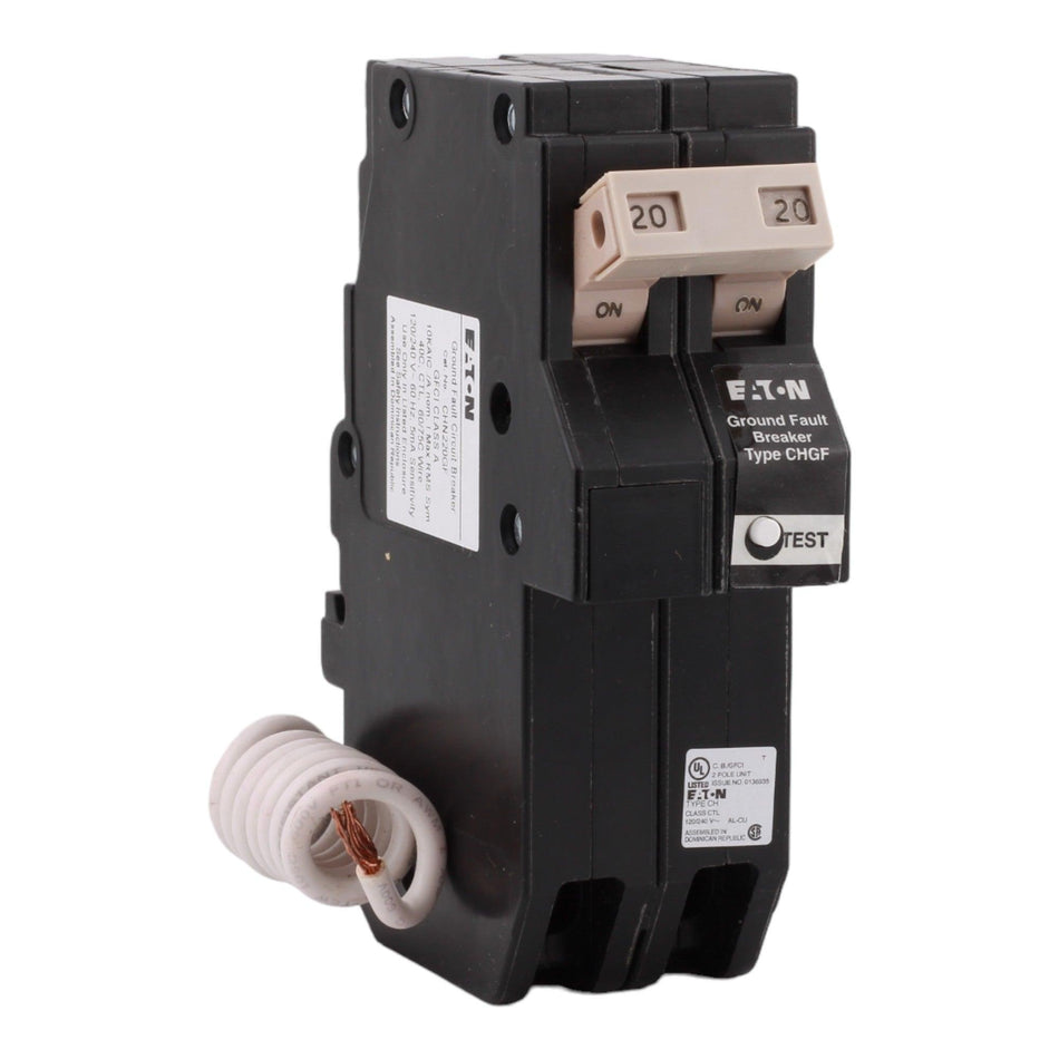 Eaton CHN220GF 20 Amp Double Pole 240V Pigtail-Neutral GFCI Ground Fault Circuit Breaker UL