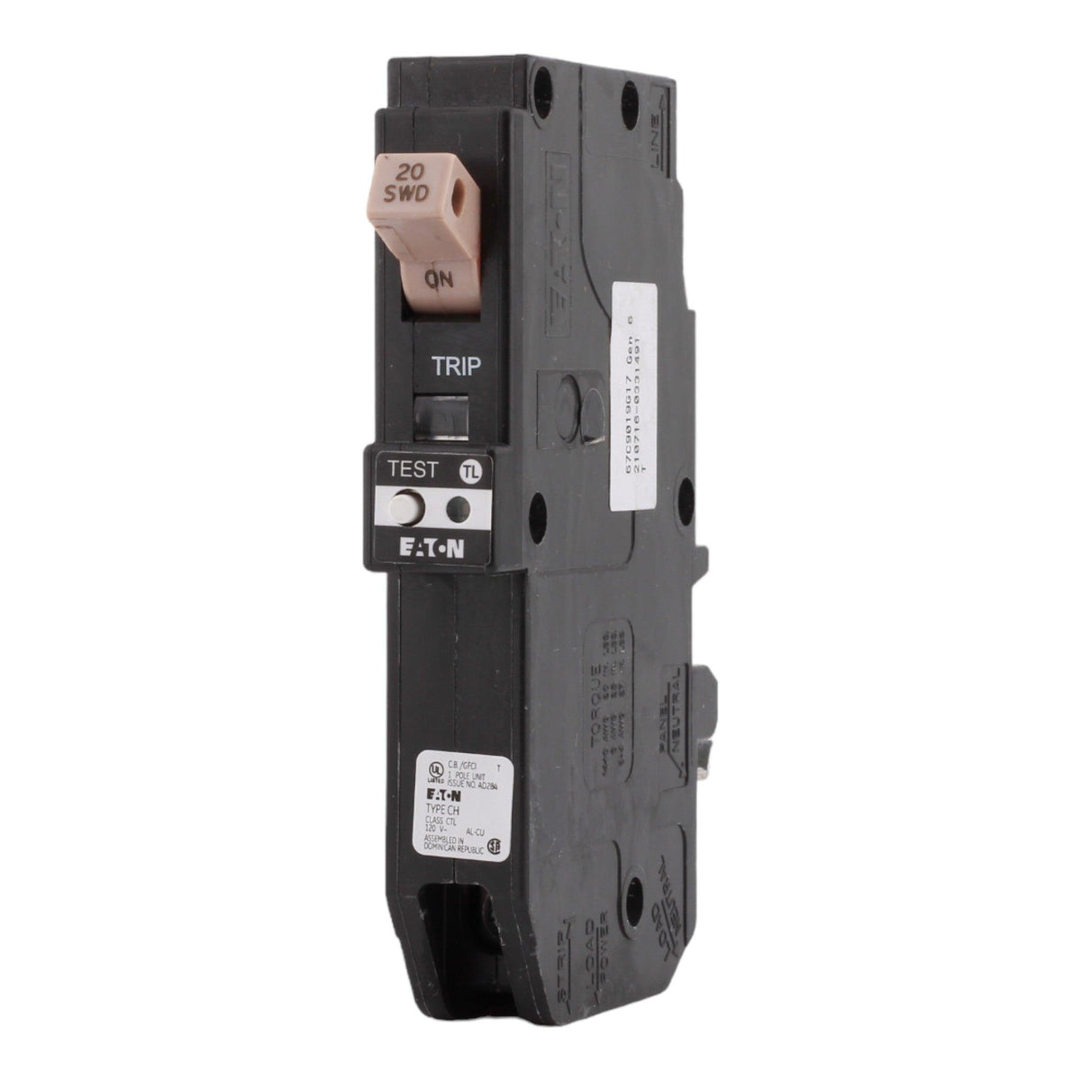 Eaton CHFP120GF 20 Amp Single Pole 120V Plug-On Neutral GFCI Ground Fault Circuit Breaker UL