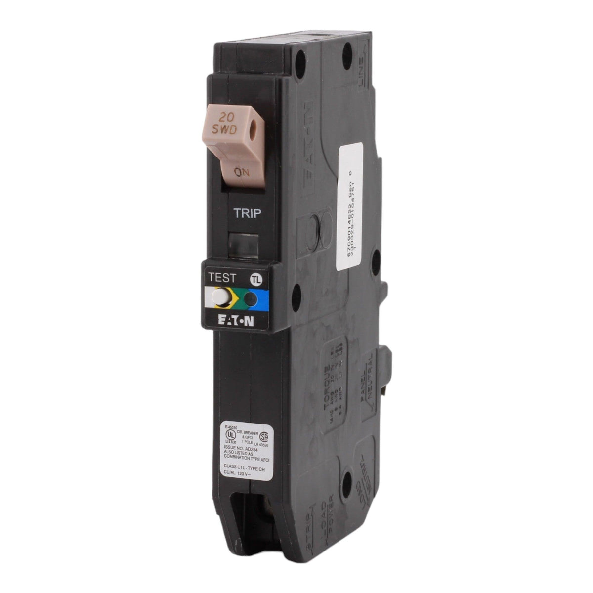 Eaton CHFP120A1CS 20 Amp Single Pole 120V Plug-On Neutral AFCI/GFCI Dual Function Circuit Breaker UL