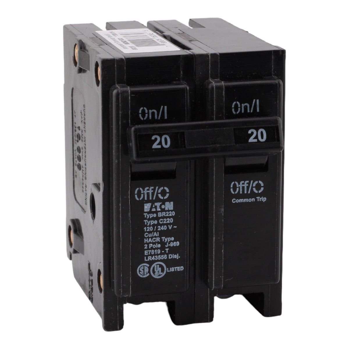 Eaton BR220 20 Amp Double Pole 240V Plug-In Standard Trip Circuit Breaker UL