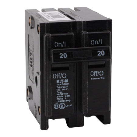 Eaton BR220 20 Amp Double Pole 240V Plug-In Standard Trip Circuit Breaker UL