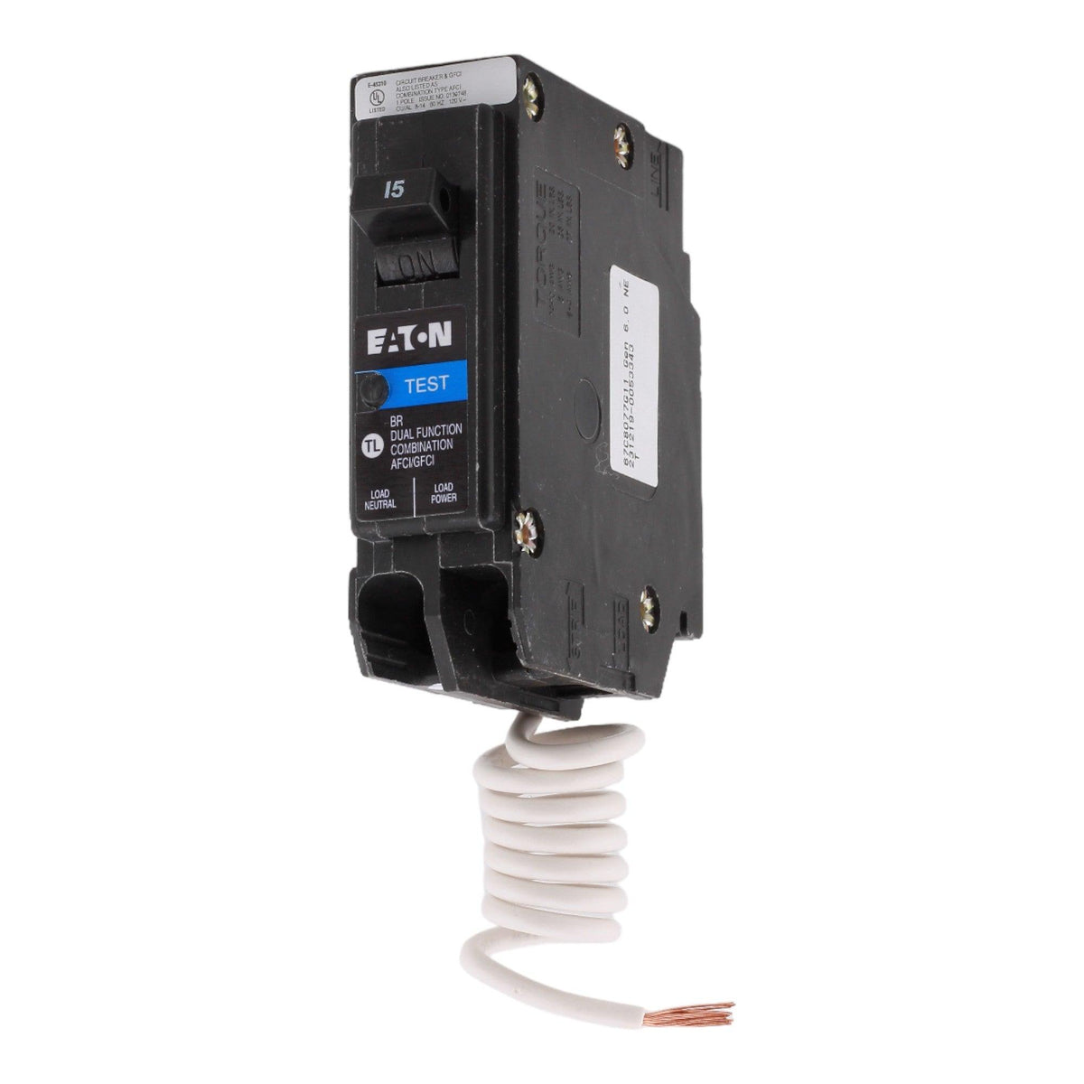 Eaton BRN115DF 15 Amp Single Pole 120V Pigtail-Neutral AFCI/GFCI Dual Function Circuit Breaker UL