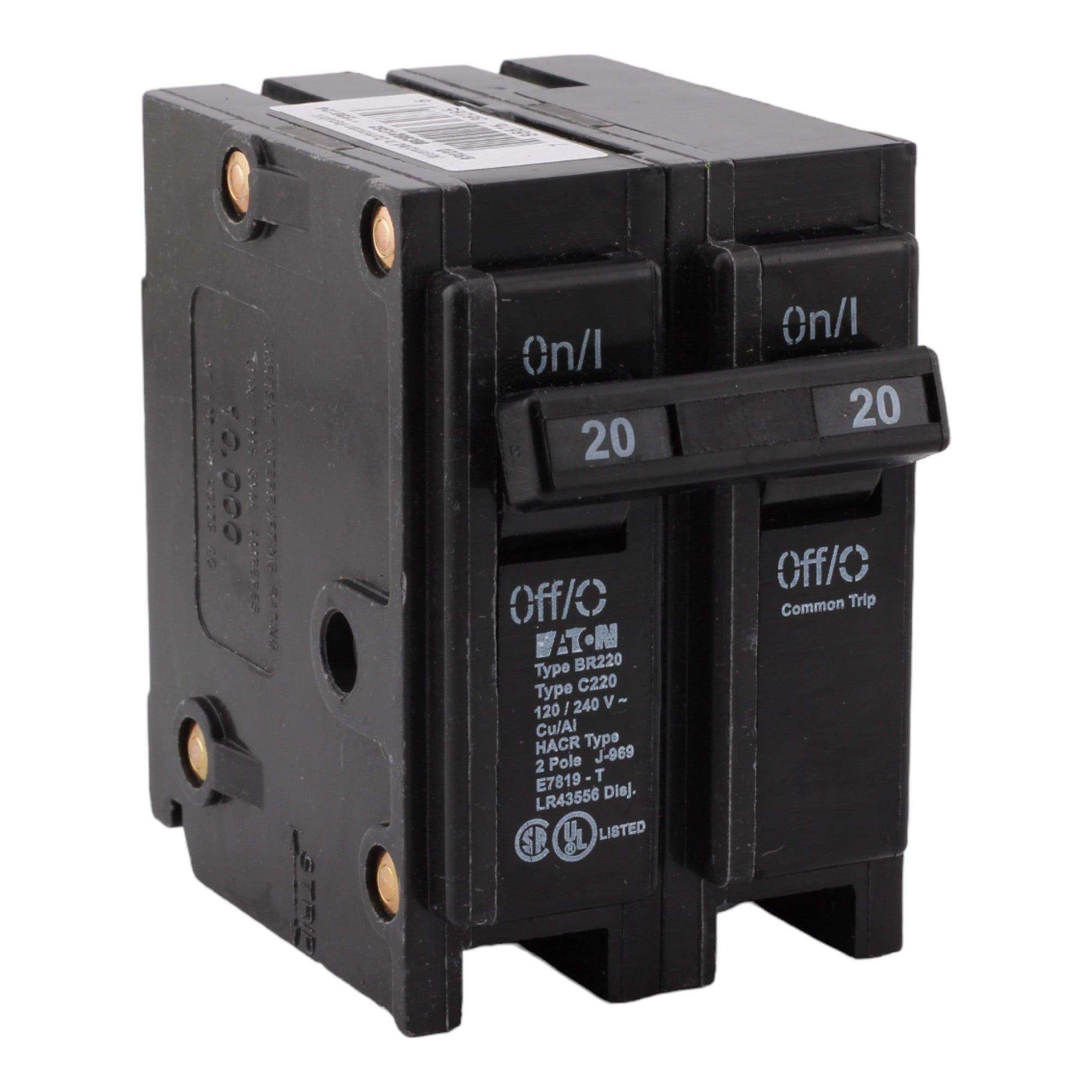 Eaton BR220 20 Amp Double Pole 240V Plug-In Standard Trip Circuit Breaker UL