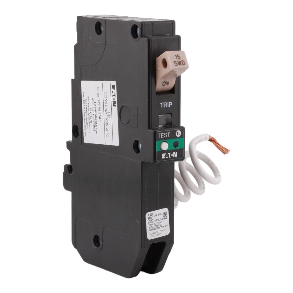 Eaton CHFN115AF 15 Amp Single Pole 120V Pigtail-Neutral AFCI Arc Fault Circuit Breaker UL