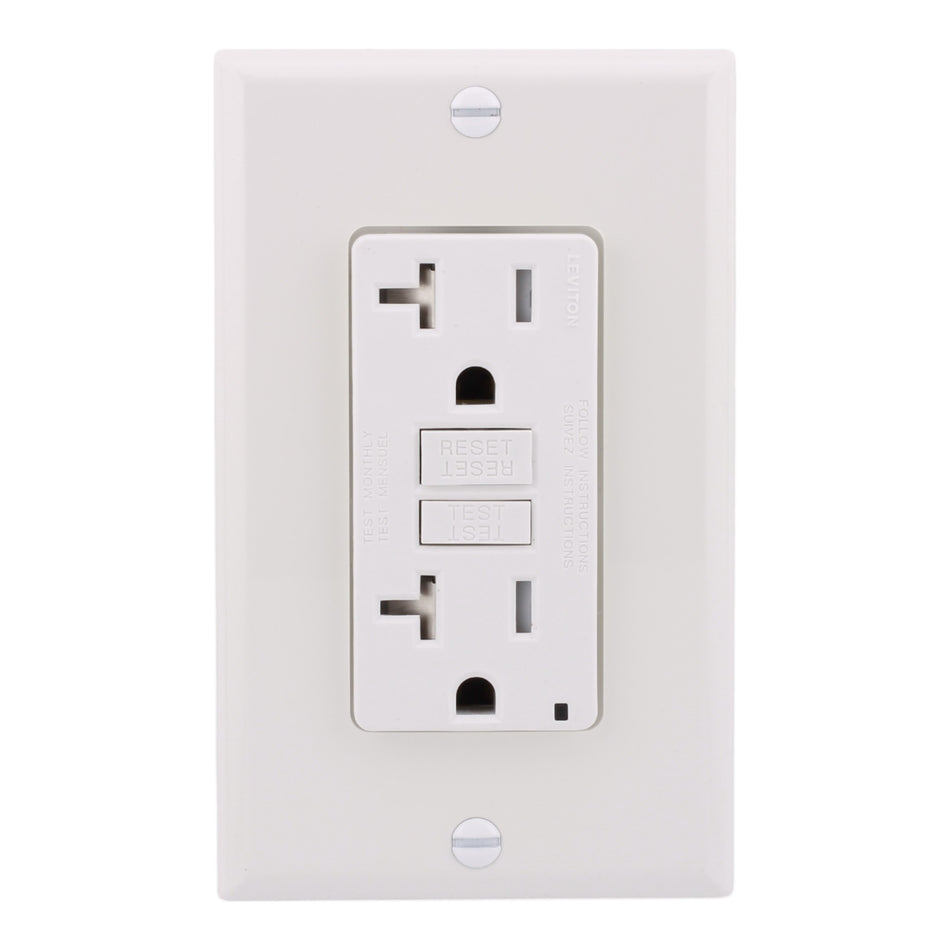 Leviton GFTR2-W 20A 125V Self-Test Tamper-Resistant GFCI Outlet, White, Back & Side Wired