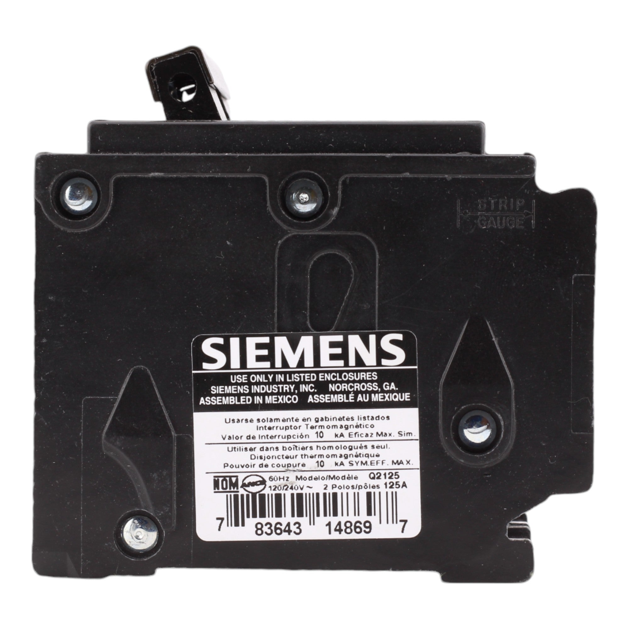 Siemens Q2125 125 Amp Double Pole 240V Plug-In Standard Trip Circuit Breaker UL