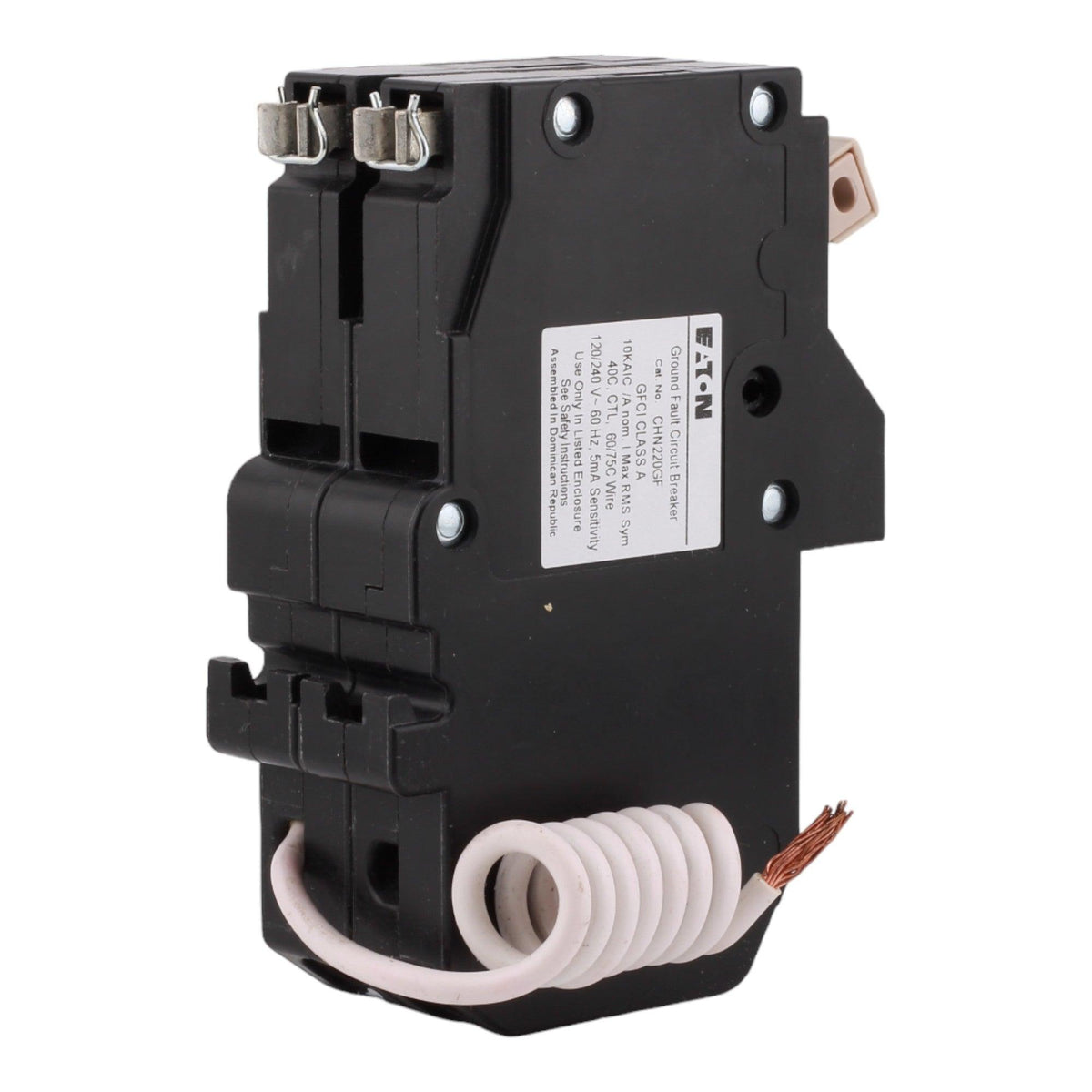 Eaton CHN220GF 20 Amp Double Pole 240V Pigtail-Neutral GFCI Ground Fault Circuit Breaker UL