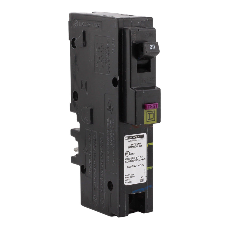 Square D HOM120PDF 20 Amp Single Pole 120V Plug-On Neutral AFCI/GFCI Dual Function Circuit Breaker UL - RES LLC Store