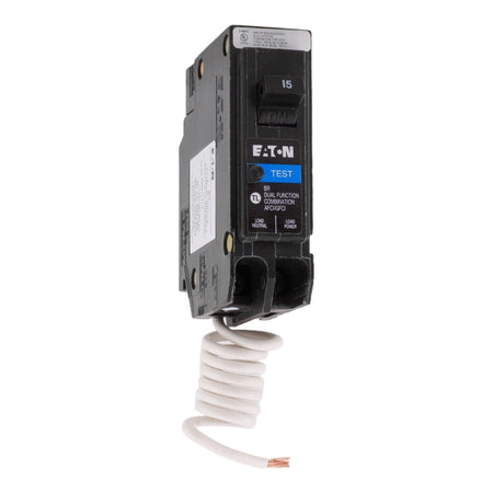 Eaton BRN115DF 15 Amp Single Pole 120V Pigtail-Neutral AFCI/GFCI Dual Function Circuit Breaker UL