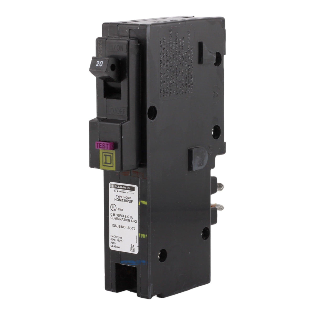 Square D HOM120PDF 20 Amp Single Pole 120V Plug-On Neutral AFCI/GFCI Dual Function Circuit Breaker UL