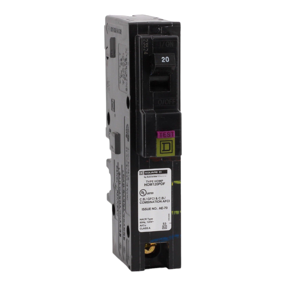 Square D HOM120PDF 20 Amp Single Pole 120V Plug-On Neutral AFCI/GFCI Dual Function Circuit Breaker UL