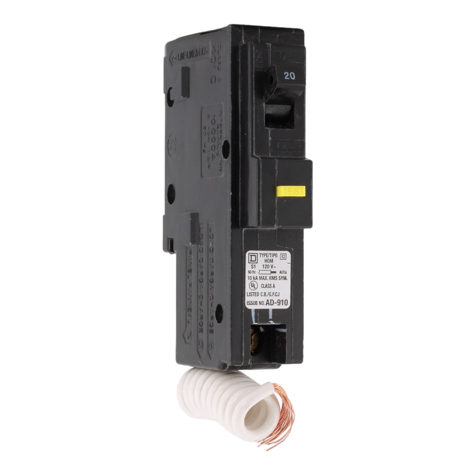 Square D HOM120GFIC 20 Amps 120 Volts Single Pole GFCI Ground Fault Circuit Breaker with Pigtail for Homeline Panels