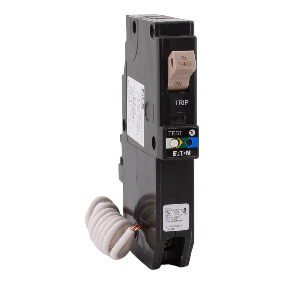 Eaton CHFN115A1CS 15 Amp Single Pole 120V Pigtail-Neutral AFCI/GFCI Dual Function Circuit Breaker UL