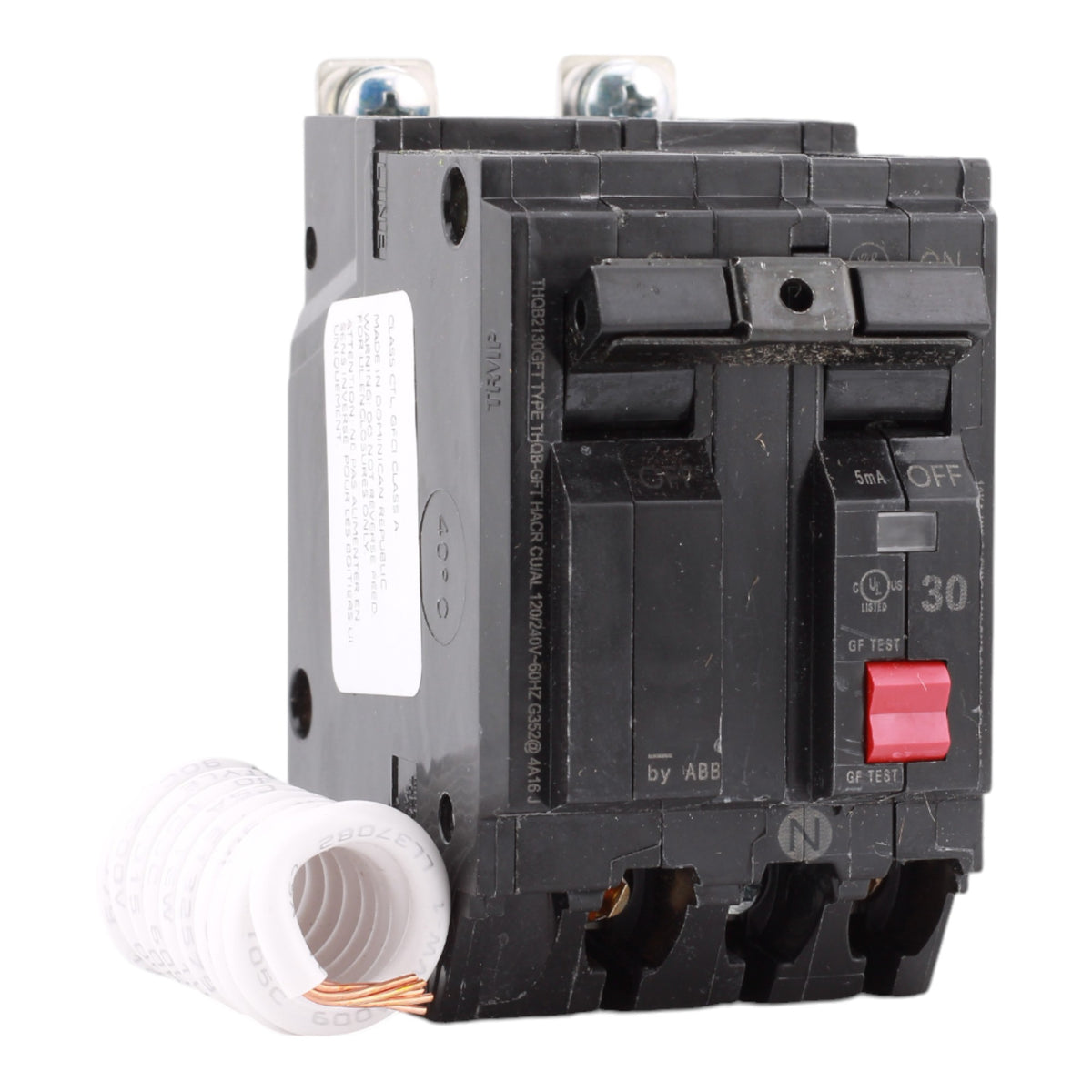 GE THQB2130GFT 30 Amp Double Pole 120/240V Bolt-On GFCI Ground Fault Circuit Breaker UL