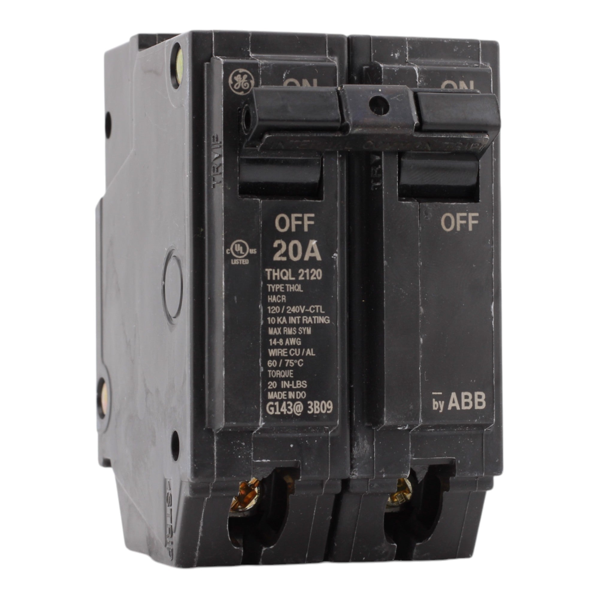 GE THQL2120 20A 120/240V 2-pole Circuit Breaker UL