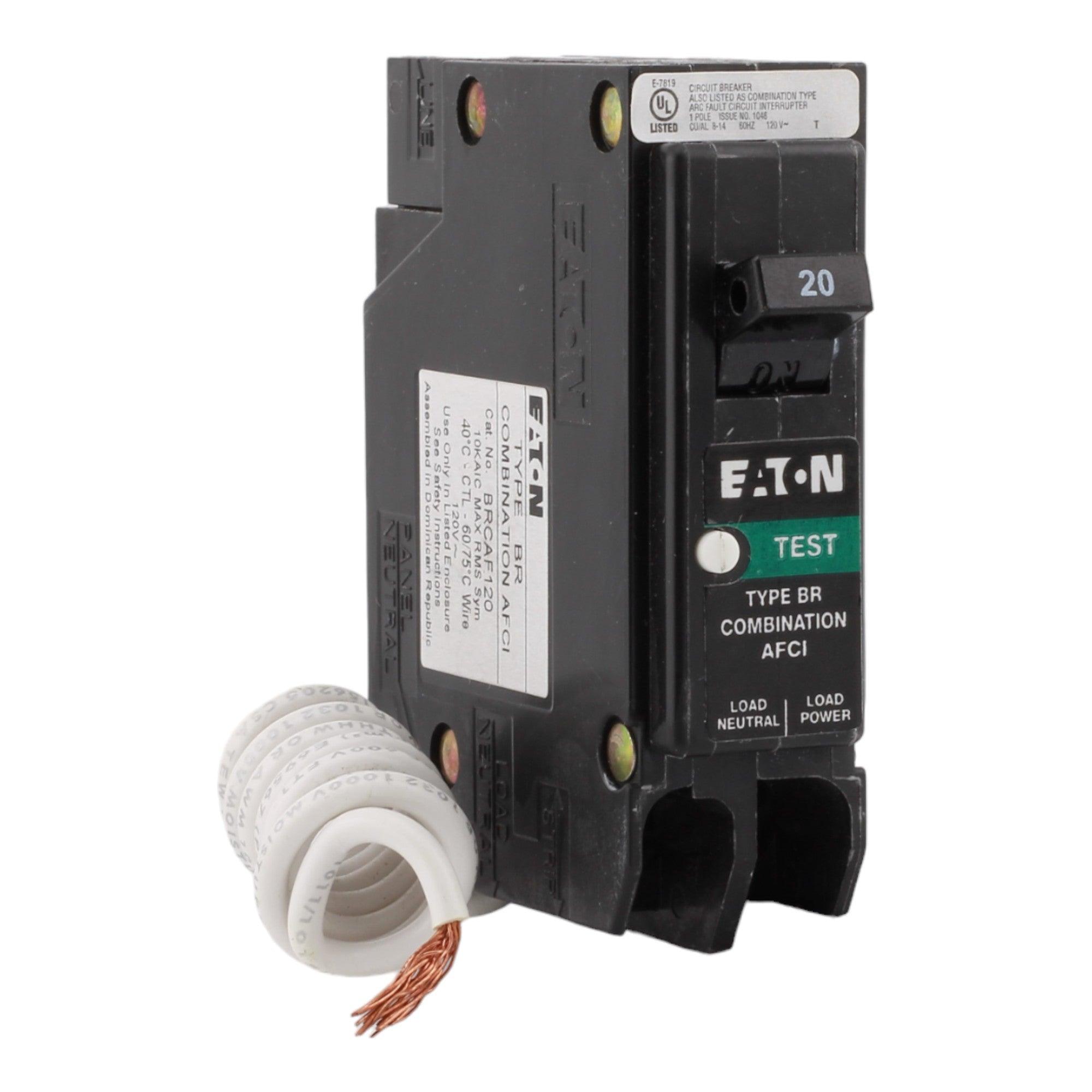 Eaton BRCAF120 20 Amp Single Pole 120V Pigtail-Neutral AFCI Arc Fault Circuit Breaker UL