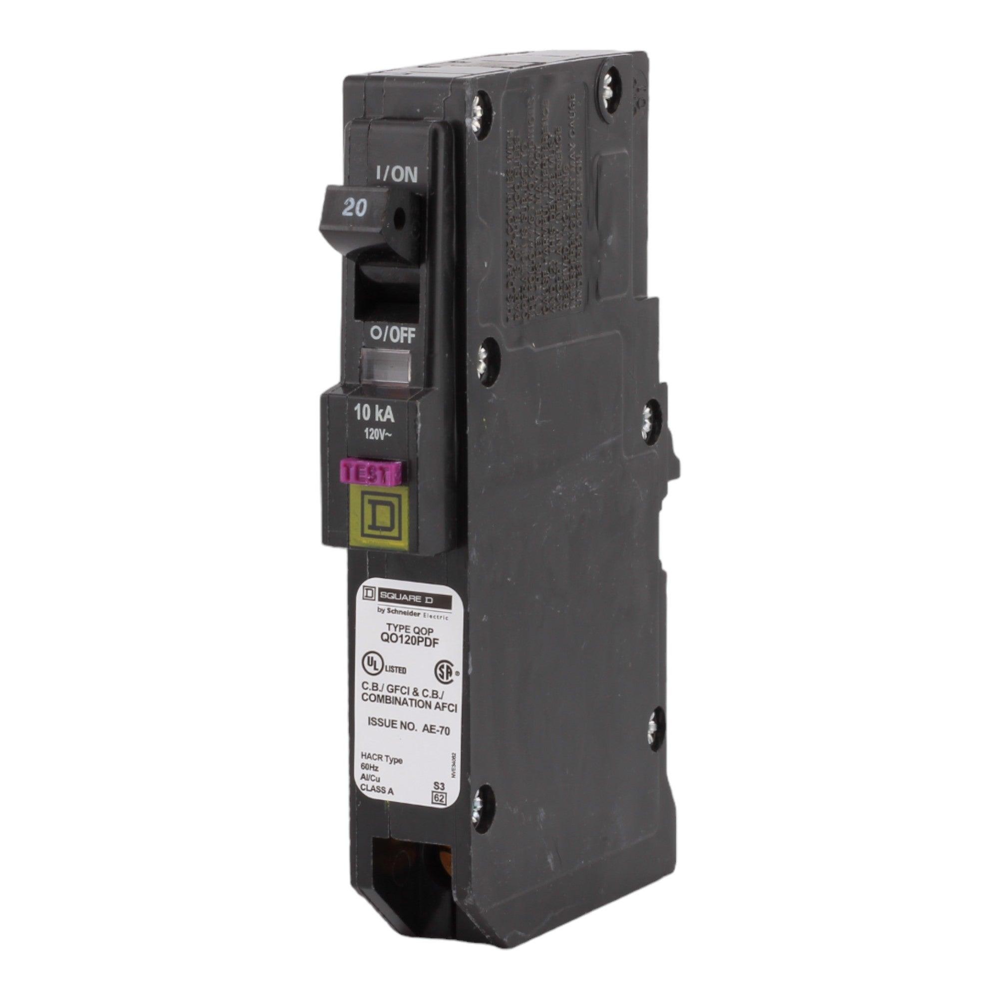 Square D QO120PDF 20 Amp Single Pole 120V Plug-On Neutral AFCI/GFCI Dual Function Circuit Breaker UL