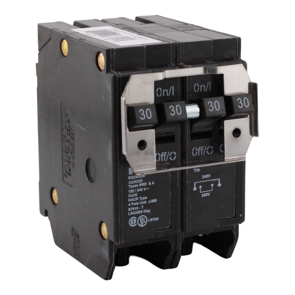 Eaton BQ230230 2-Pole 30 Amp Quad Circuit Breaker - 120/240V, 10kA, Plug-On, Independent Trip, UL Listed - RES LLC Store