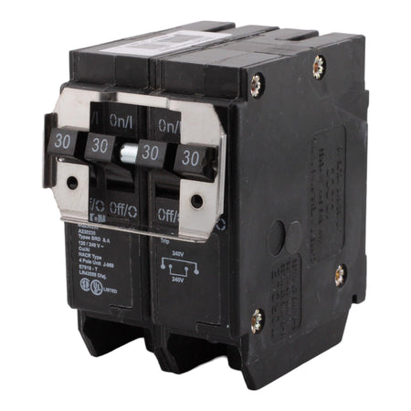 Eaton BQ230230 2-Pole 30 Amp Quad Circuit Breaker - 120/240V, 10kA, Plug-On, Independent Trip, UL Listed