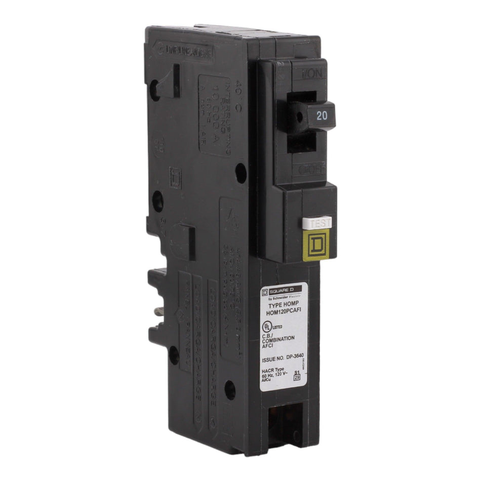 Square D HOM120PCAFI 20 Amp Single Pole 120V Plug-On Neutral AFCI Arc Fault Circuit Breaker UL - RES LLC Store