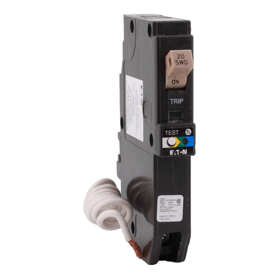 Eaton CHFN120A1CS 20 Amp Single Pole 120V Pigtail-Neutral AFCI/GFCI Dual Function Circuit Breaker UL