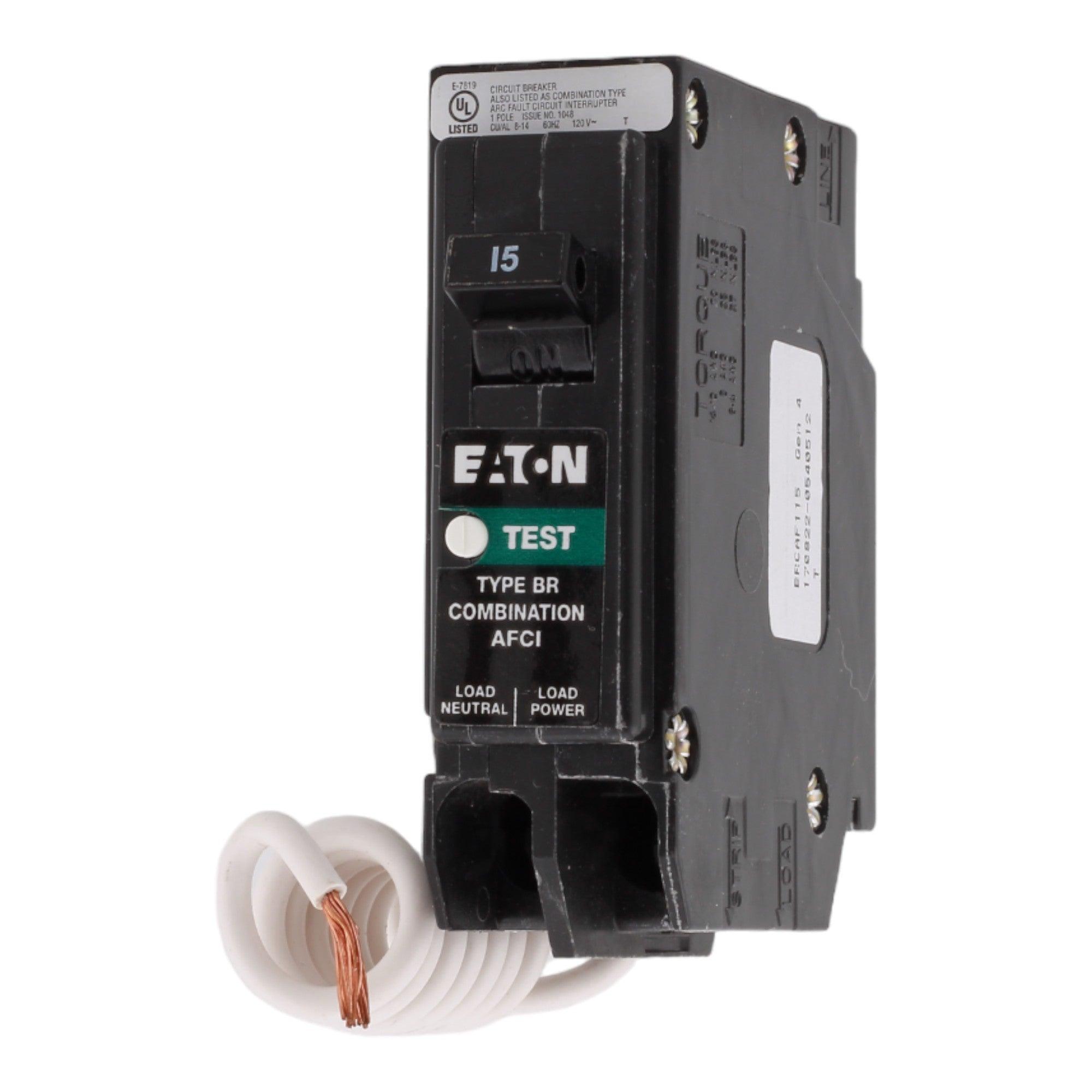 Eaton BRCAF115 15 Amp Single Pole 120V Pigtail-Neutral AFCI Arc Fault Circuit Breaker UL