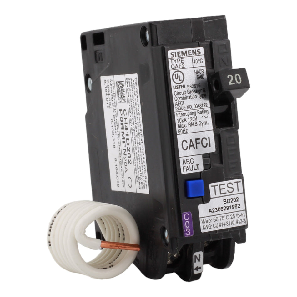 Siemens QA120AFCP 20A 120V 1P Combination AFCI Circuit Breaker Plug-On QAF2 Series