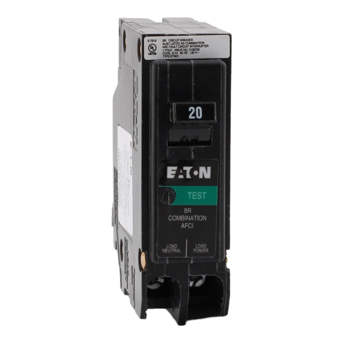 Eaton BRP120AF 20A 120V 1-pole AFCI Circuit Breaker Plug-on Neutral UL