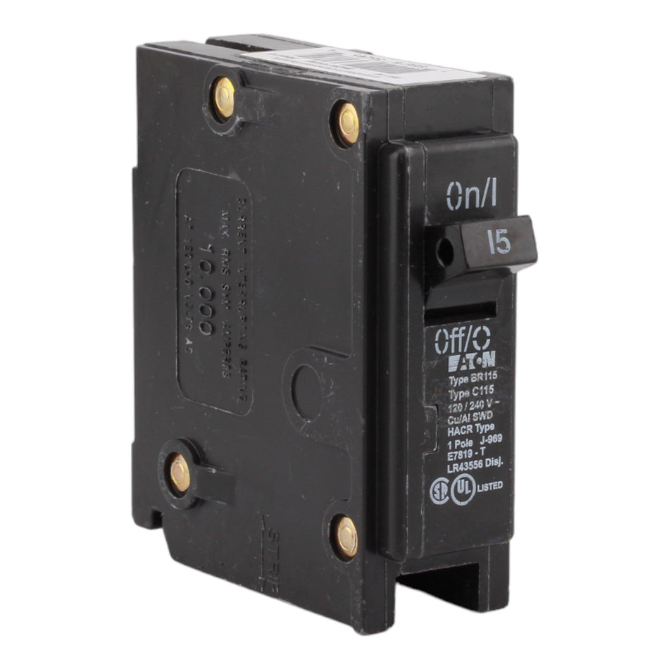 Eaton BR115 15 Amp Single Pole 120V Plug-In Standard Trip Circuit Breaker UL