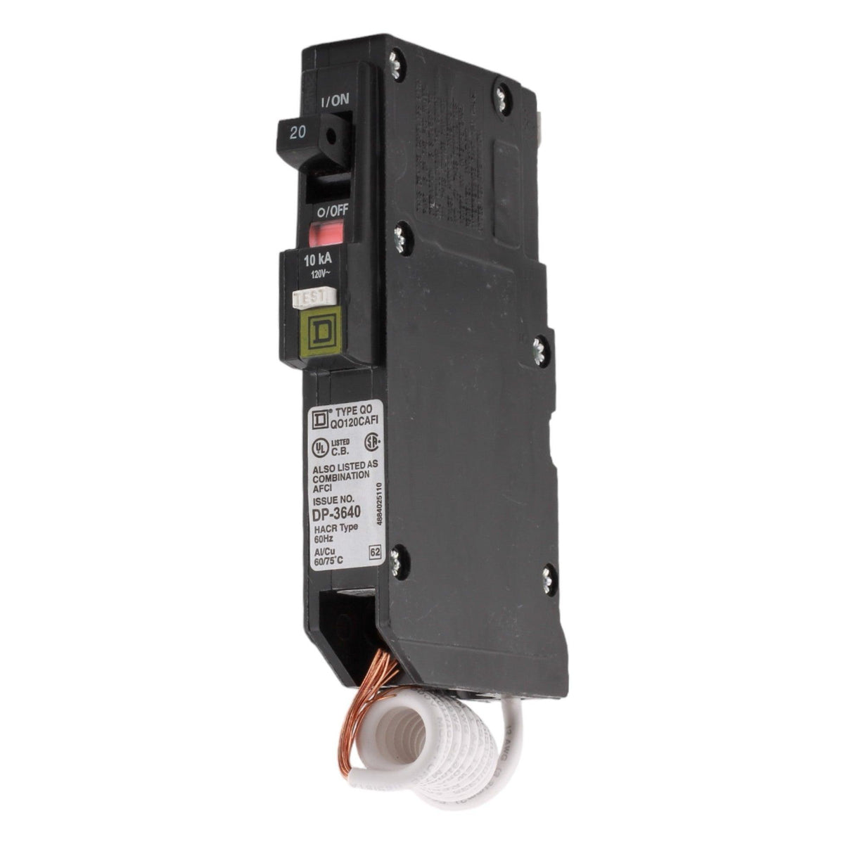 Square D QO120CAFIC 20 Amp Single Pole 120V Pigtail-Neutral AFCI Arc Fault Circuit Breaker UL