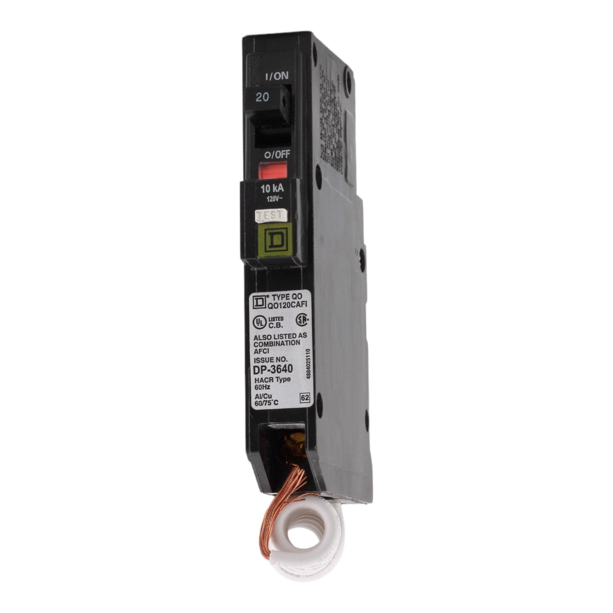 Square D QO120CAFI 20 Amp Single Pole 120V Pigtail-Neutral AFCI Arc Fault Circuit Breaker UL