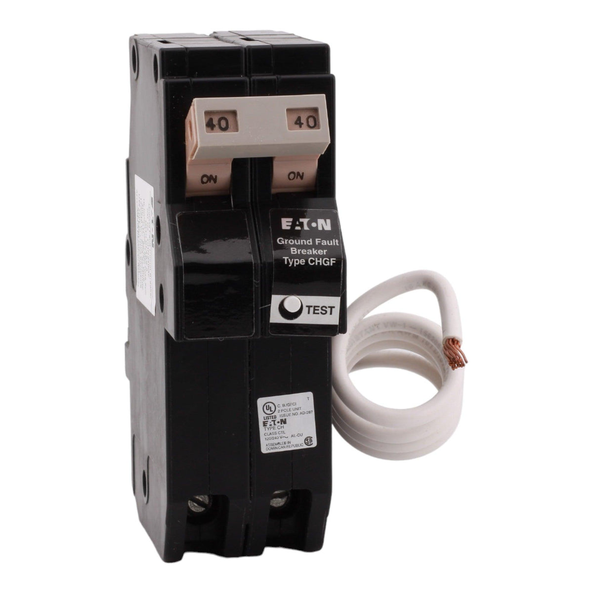 Eaton CHN240GF 40 Amp Double Pole 240V Pigtail-Neutral GFCI Ground Fault Circuit Breaker UL