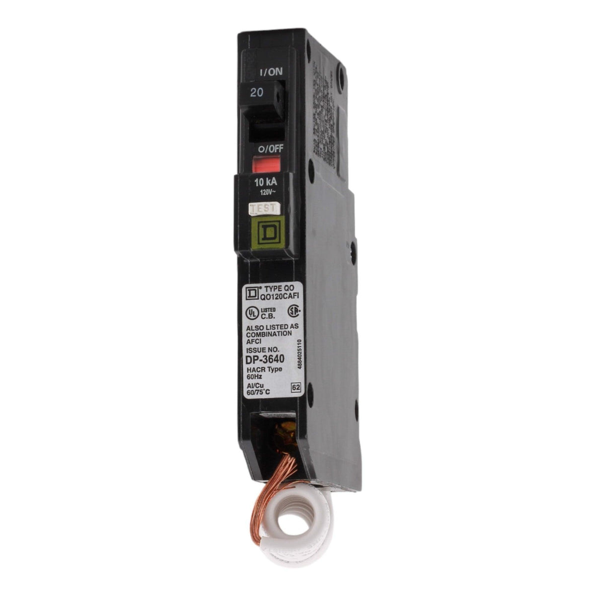 Square D QO120CAFIC 20 Amp Single Pole 120V Pigtail-Neutral AFCI Arc Fault Circuit Breaker UL