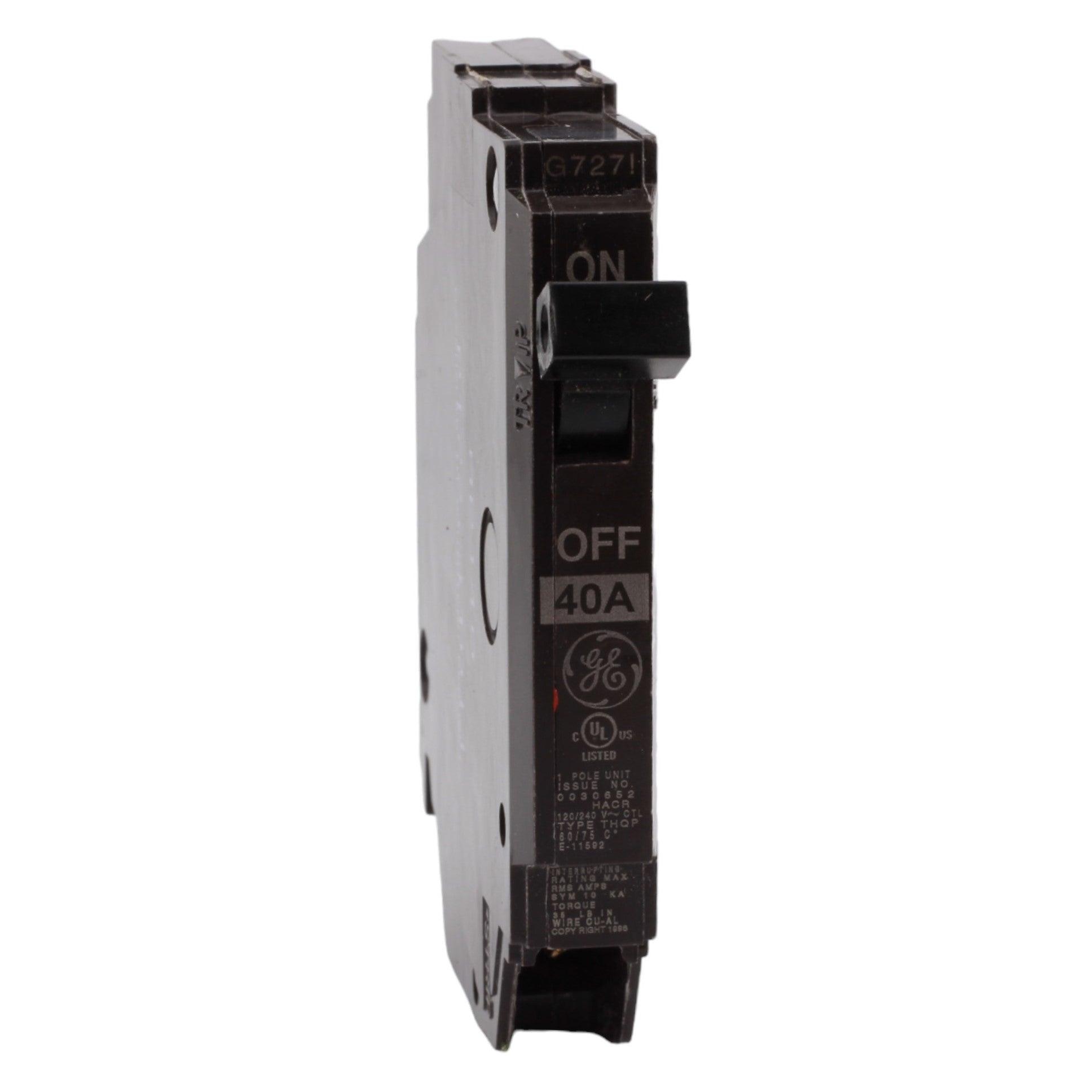 GE THQP140 40 Amp Single-Pole Circuit Breaker - 120/240V, 10kA, Plug-In, UL Listed